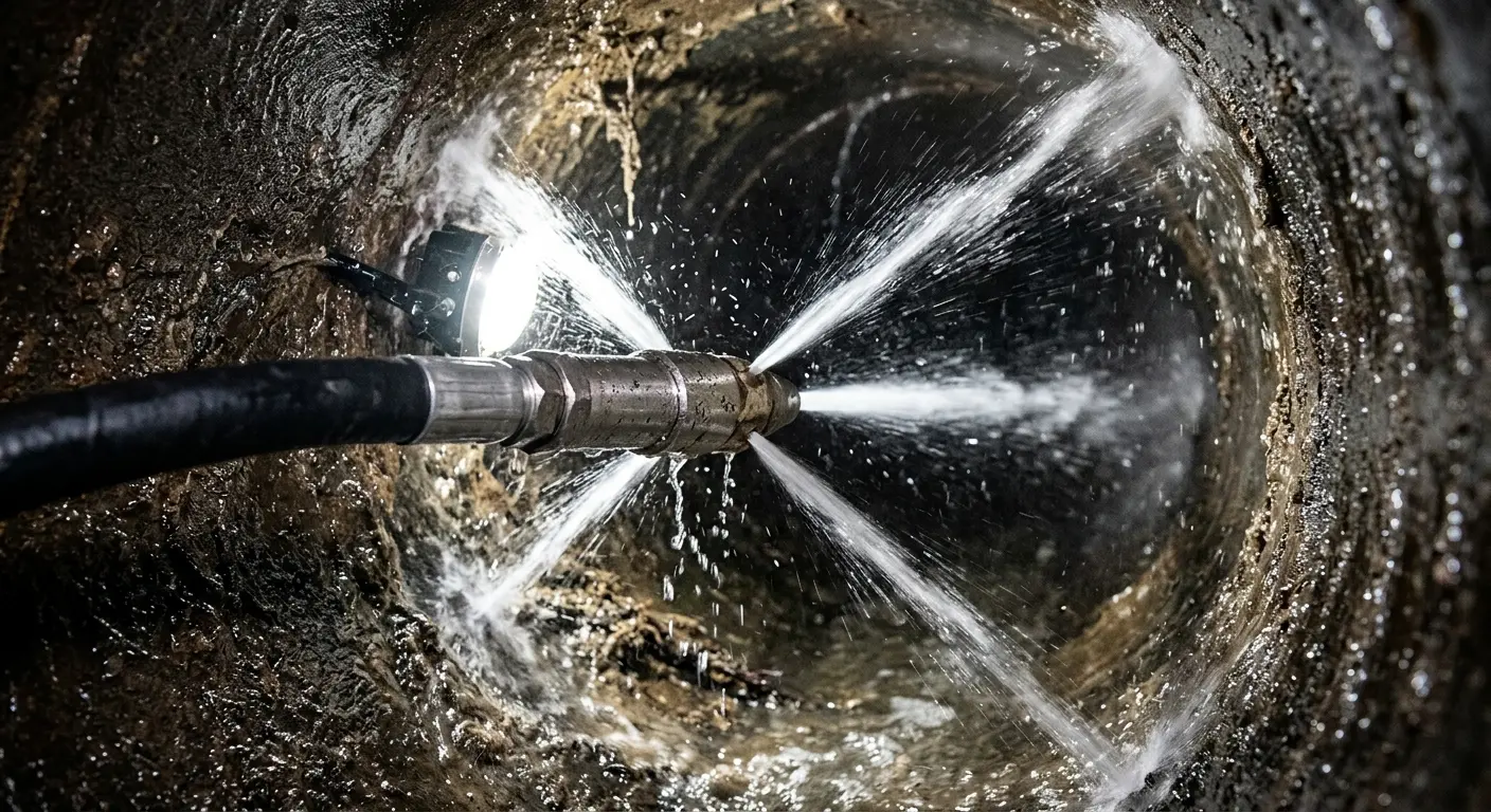 High-pressure hydro jetting nozzle cleaning sewer pipe for Storm Drain Cleaning in Lakeland Highlands